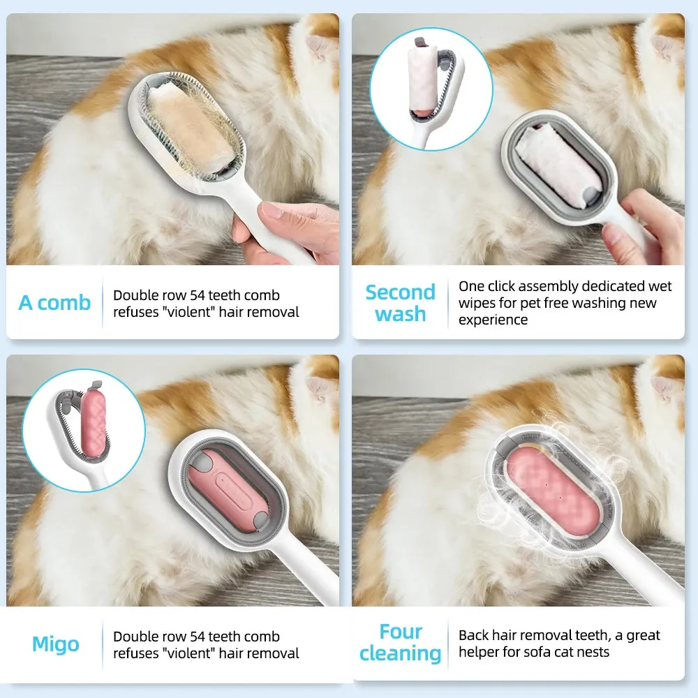 Cat Hair Brush With Water, Sticky Brush For Cats, 4 In-1 Cat Grooming