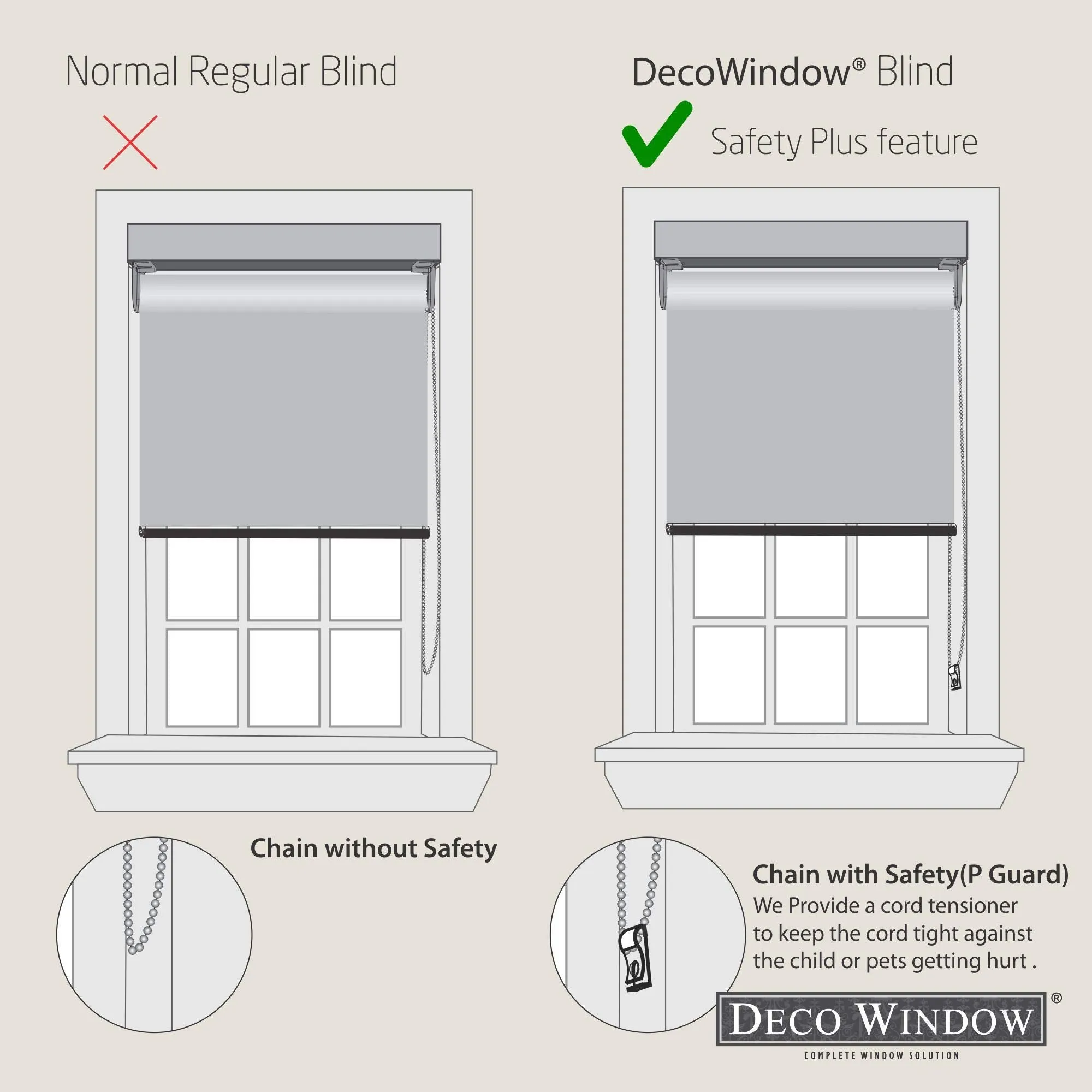 Deco Window Blackout Jacquard Roller Blinds for Windows (40" W X 84" L, Dark Beige) Room Darkening Roll-Up Shades Sun UV Protection Polyester Curtains for Home & Office
