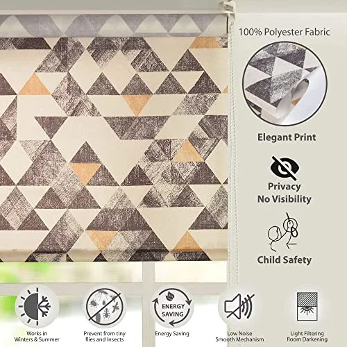 Deco Window Printed Roller Blinds for Windows (49" W X 84" L, Geometric Grey) Semi Blackout Light Filtering Roll-Up Shades Sun UV Protection Polyester Curtains for Home & Office