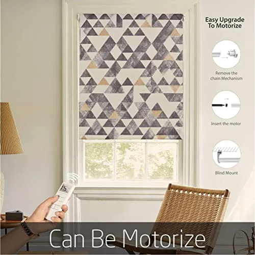Deco Window Printed Roller Blinds for Windows (49" W X 84" L, Geometric Grey) Semi Blackout Light Filtering Roll-Up Shades Sun UV Protection Polyester Curtains for Home & Office