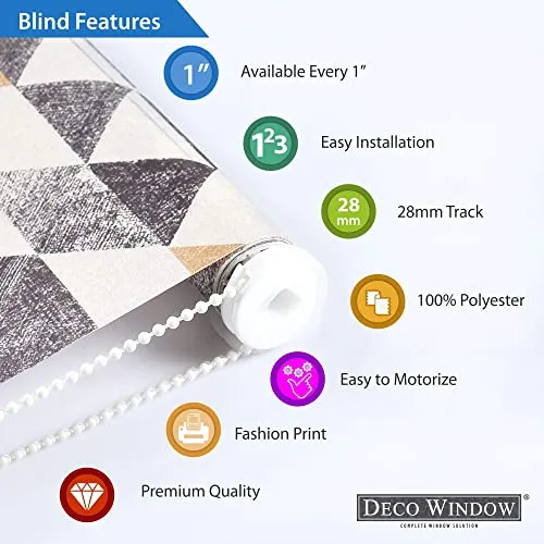 Deco Window Printed Roller Blinds for Windows (49" W X 84" L, Geometric Grey) Semi Blackout Light Filtering Roll-Up Shades Sun UV Protection Polyester Curtains for Home & Office