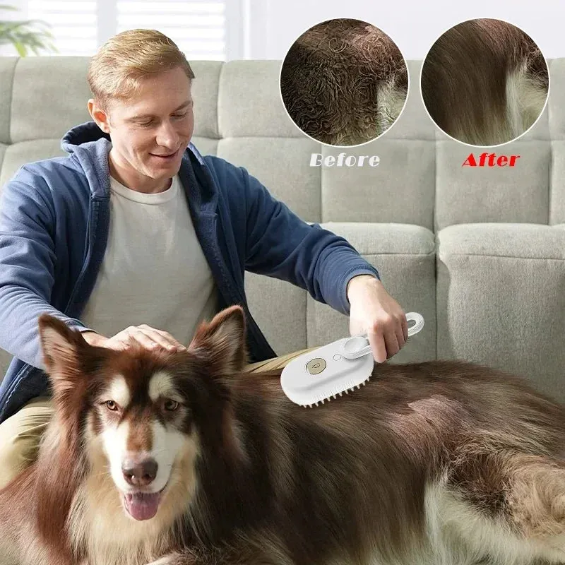 Easy To Use, 3-in-1 Pet Steam Brush for Cats and Dogs – Grooming, Hair Removal, and Massage Tool