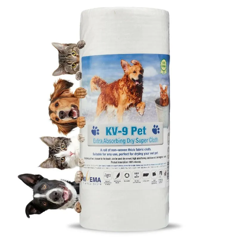 KIVEMA Dog Towels for Wet Fur and Muddy Paws A roll of Non–Woven Thick Cloth Clean Dog Towel for Dog, Cat and Puppies (Dry roll 50 Units)