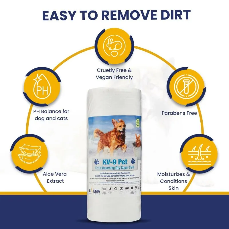 KIVEMA Dog Towels for Wet Fur and Muddy Paws A roll of Non–Woven Thick Cloth Clean Dog Towel for Dog, Cat and Puppies (Dry roll 50 Units)