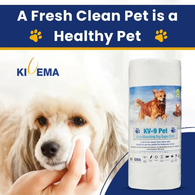 KIVEMA Dog Towels for Wet Fur and Muddy Paws A roll of Non–Woven Thick Cloth Clean Dog Towel for Dog, Cat and Puppies (Dry roll 50 Units)
