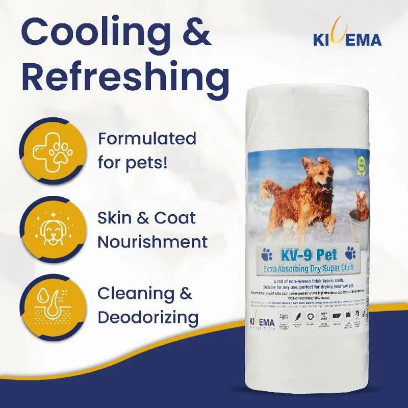 KIVEMA Dog Towels for Wet Fur and Muddy Paws A roll of Non–Woven Thick Cloth Clean Dog Towel for Dog, Cat and Puppies (Dry roll 50 Units)
