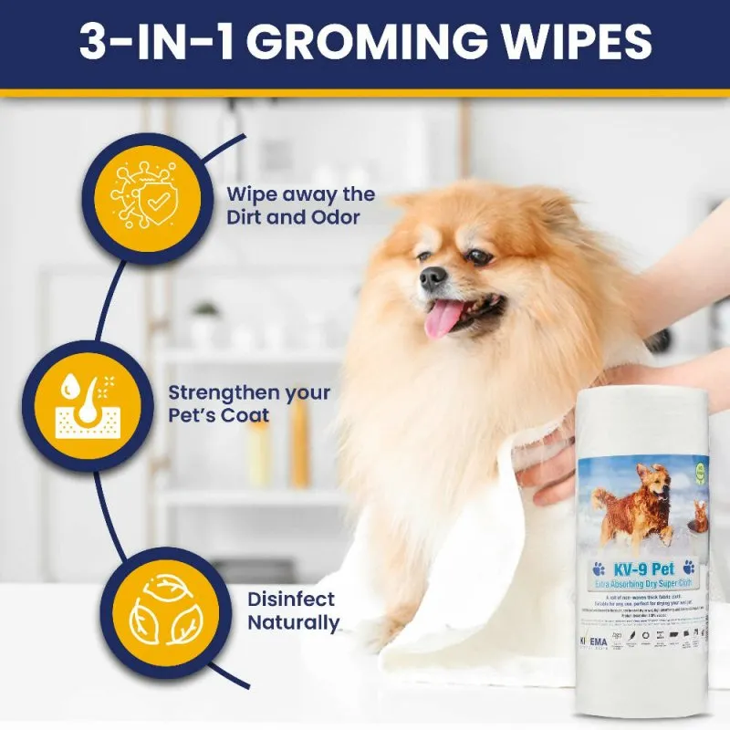 KIVEMA Dog Towels for Wet Fur and Muddy Paws A roll of Non–Woven Thick Cloth Clean Dog Towel for Dog, Cat and Puppies (Dry roll 50 Units)