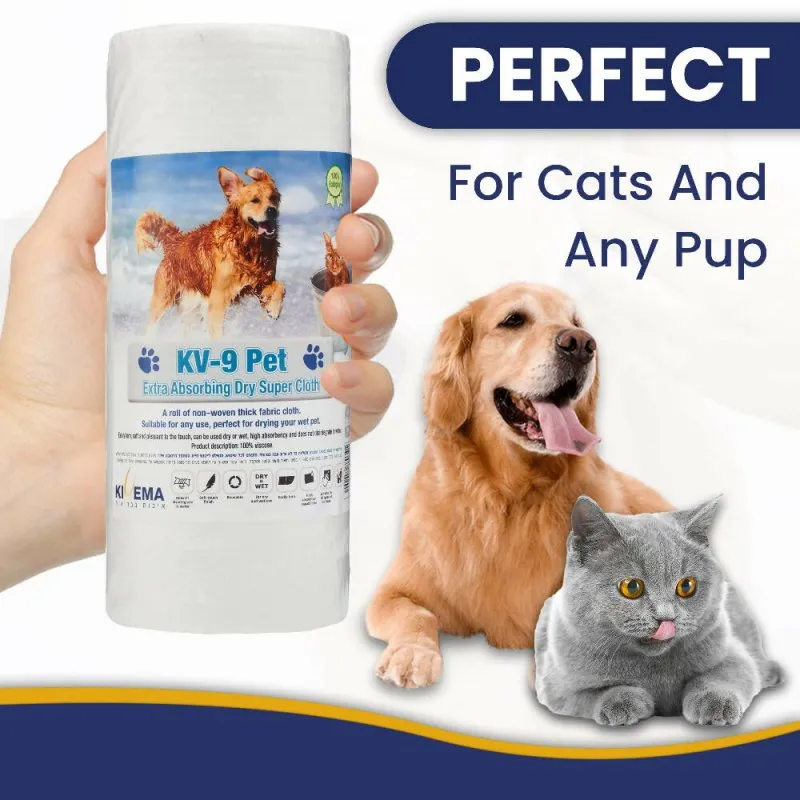 KIVEMA Dog Towels for Wet Fur and Muddy Paws A roll of Non–Woven Thick Cloth Clean Dog Towel for Dog, Cat and Puppies (Dry roll 50 Units)