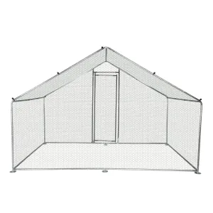 Outdoor Large Metal Chicken Coop 10' x 6.5' x 6.5' Walk-in Poultry Cage Backyard Hen House with Chicken Run Cover