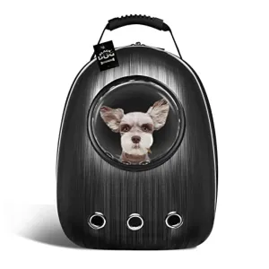 Petcrux Transparent Breathable Plain Astronaut Carrier Backpack for Dogs and Cats (Black)