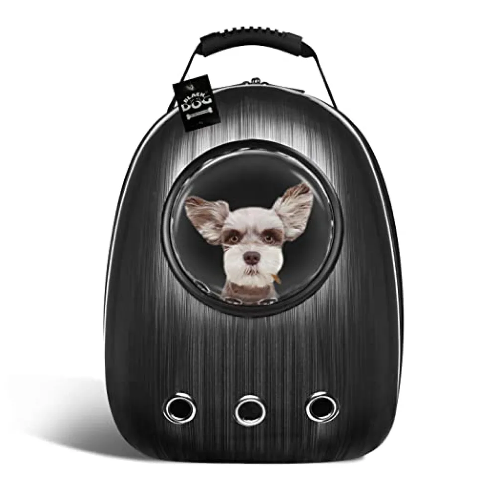 Petcrux Transparent Breathable Plain Astronaut Carrier Backpack for Dogs and Cats (Black)