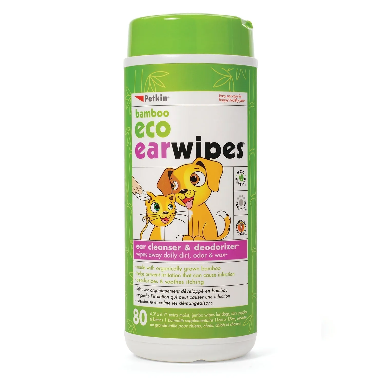 Petkin Bamboo Kitty Earwipes 80pk