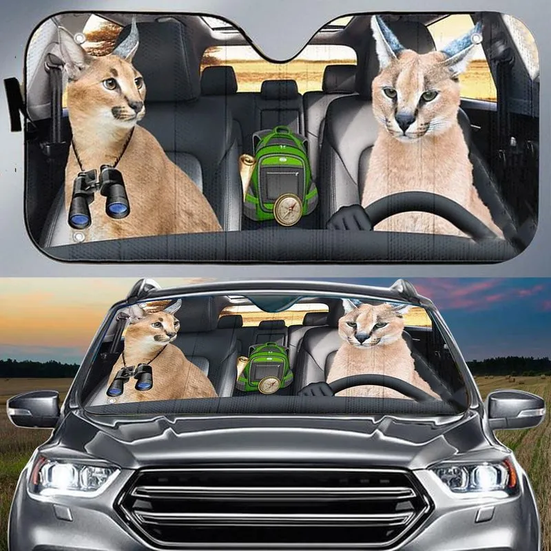 Wild Cat Couple Car Sunshade, Cat Sun Shade For Car, Gift For Pet Lovers
