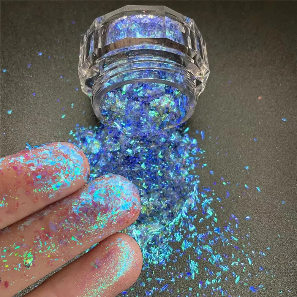 Yeknu 1Jar Aurora Chameleon Snowflake Ultra-Thin Iridescent Nail Sequins Holographic Opal EyeShadow Ice Glitter Nail Chameleon Flakes