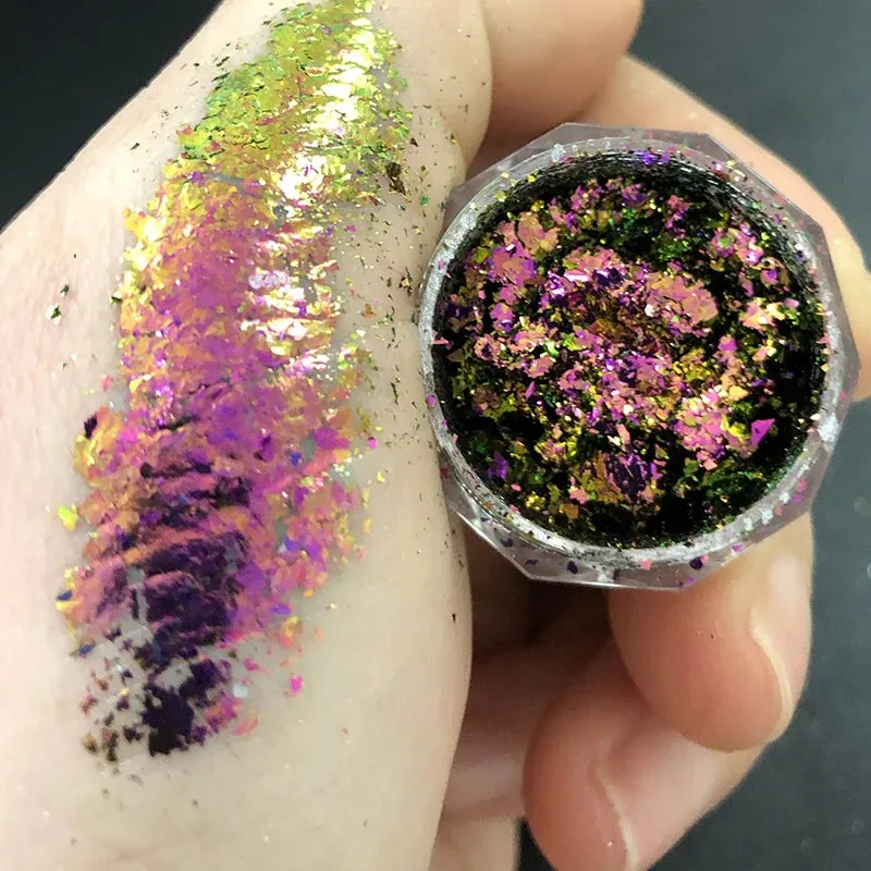 Yeknu 1Jar Aurora Chameleon Snowflake Ultra-Thin Iridescent Nail Sequins Holographic Opal EyeShadow Ice Glitter Nail Chameleon Flakes