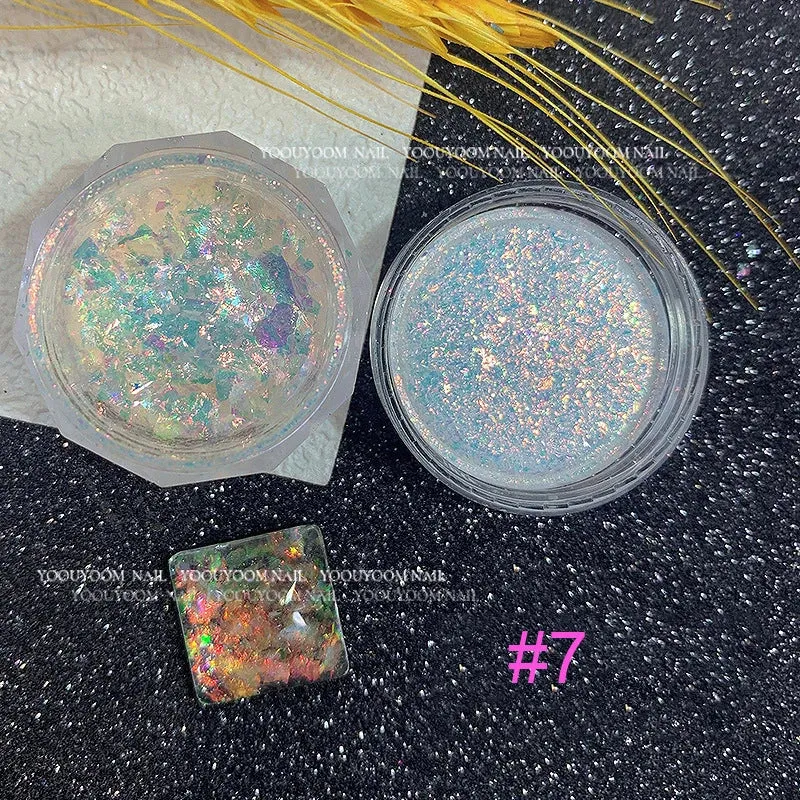 Yeknu 1Jar Aurora Chameleon Snowflake Ultra-Thin Iridescent Nail Sequins Holographic Opal EyeShadow Ice Glitter Nail Chameleon Flakes