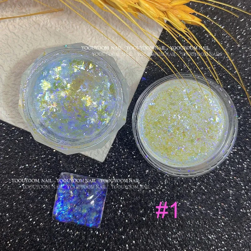 Yeknu 1Jar Aurora Chameleon Snowflake Ultra-Thin Iridescent Nail Sequins Holographic Opal EyeShadow Ice Glitter Nail Chameleon Flakes