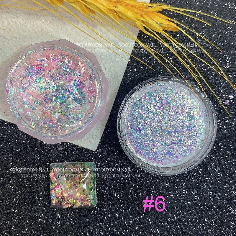 Yeknu 1Jar Aurora Chameleon Snowflake Ultra-Thin Iridescent Nail Sequins Holographic Opal EyeShadow Ice Glitter Nail Chameleon Flakes