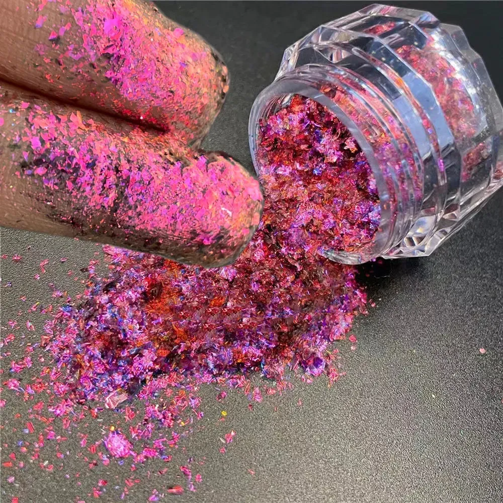 Yeknu 1Jar Aurora Chameleon Snowflake Ultra-Thin Iridescent Nail Sequins Holographic Opal EyeShadow Ice Glitter Nail Chameleon Flakes
