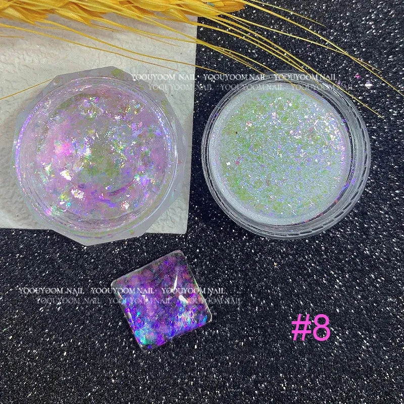 Yeknu 1Jar Aurora Chameleon Snowflake Ultra-Thin Iridescent Nail Sequins Holographic Opal EyeShadow Ice Glitter Nail Chameleon Flakes