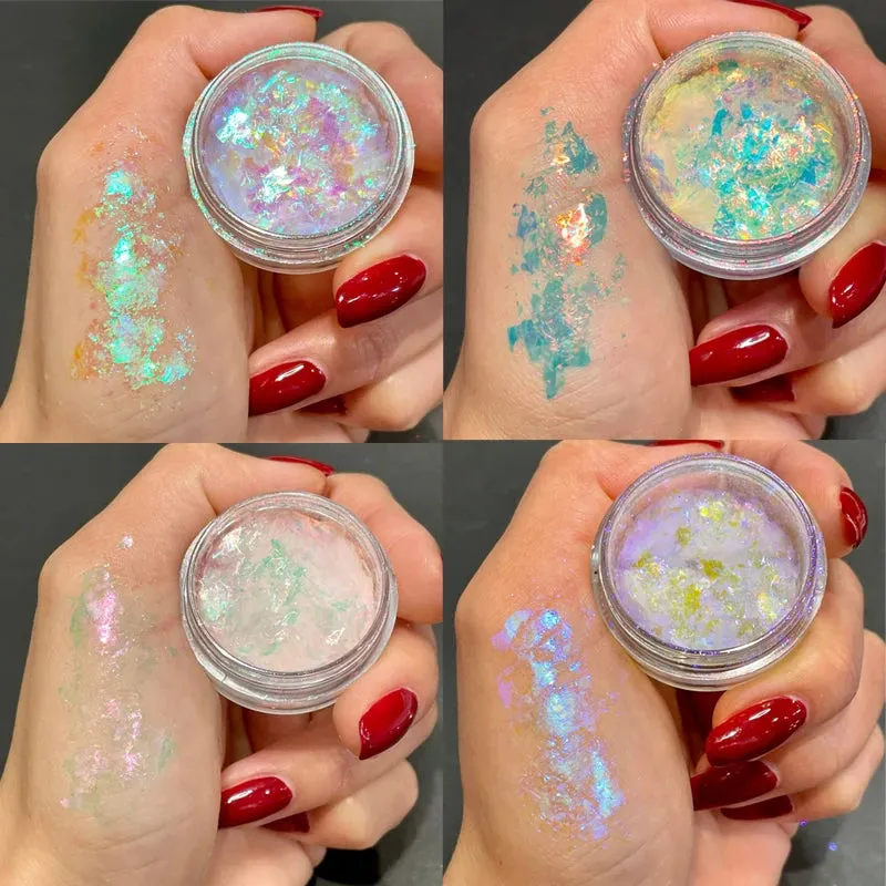 Yeknu 1Jar Aurora Chameleon Snowflake Ultra-Thin Iridescent Nail Sequins Holographic Opal EyeShadow Ice Glitter Nail Chameleon Flakes