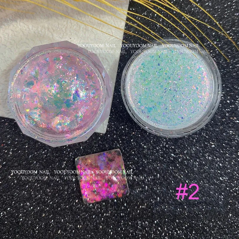 Yeknu 1Jar Aurora Chameleon Snowflake Ultra-Thin Iridescent Nail Sequins Holographic Opal EyeShadow Ice Glitter Nail Chameleon Flakes