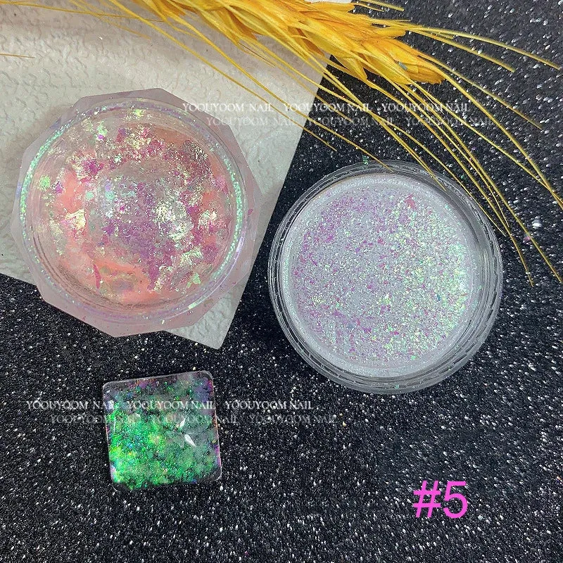 Yeknu 1Jar Aurora Chameleon Snowflake Ultra-Thin Iridescent Nail Sequins Holographic Opal EyeShadow Ice Glitter Nail Chameleon Flakes