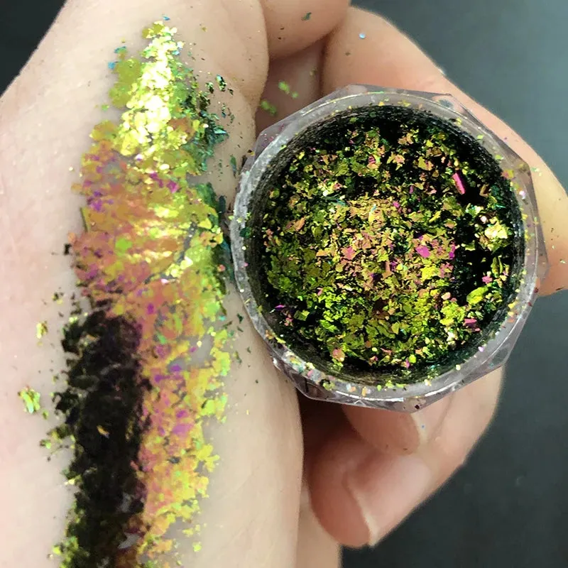 Yeknu 1Jar Aurora Chameleon Snowflake Ultra-Thin Iridescent Nail Sequins Holographic Opal EyeShadow Ice Glitter Nail Chameleon Flakes