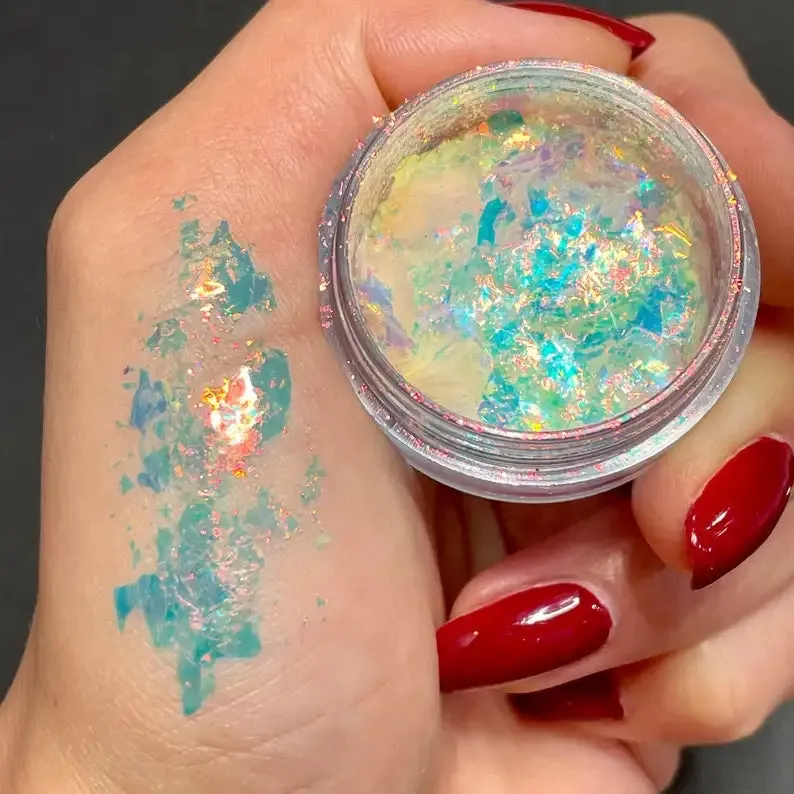 Yeknu 1Jar Aurora Chameleon Snowflake Ultra-Thin Iridescent Nail Sequins Holographic Opal EyeShadow Ice Glitter Nail Chameleon Flakes
