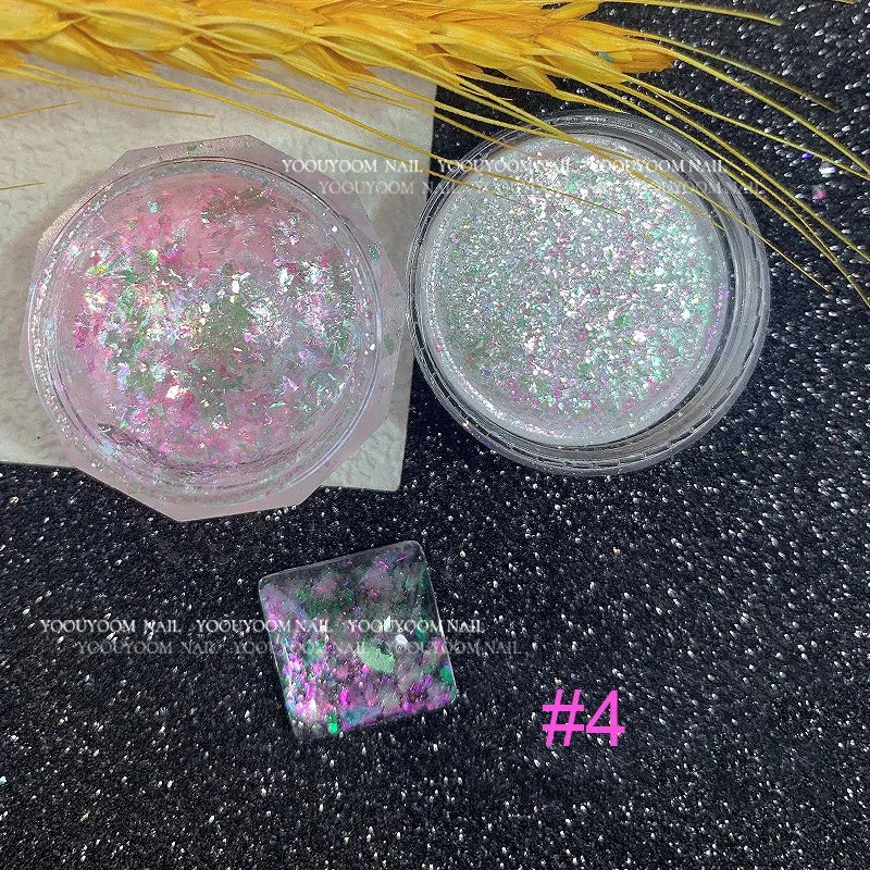 Yeknu 1Jar Aurora Chameleon Snowflake Ultra-Thin Iridescent Nail Sequins Holographic Opal EyeShadow Ice Glitter Nail Chameleon Flakes