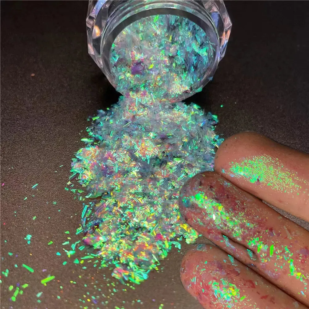 Yeknu 1Jar Aurora Chameleon Snowflake Ultra-Thin Iridescent Nail Sequins Holographic Opal EyeShadow Ice Glitter Nail Chameleon Flakes