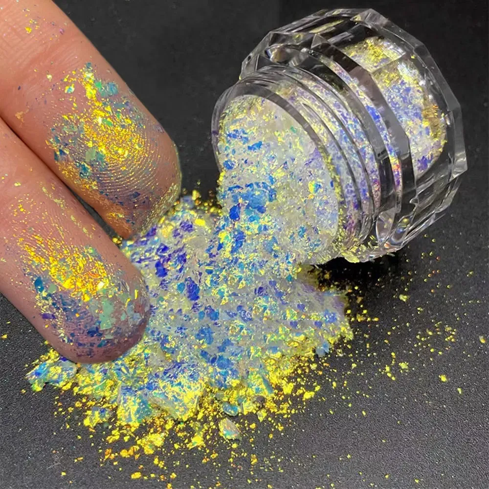 Yeknu 1Jar Aurora Chameleon Snowflake Ultra-Thin Iridescent Nail Sequins Holographic Opal EyeShadow Ice Glitter Nail Chameleon Flakes
