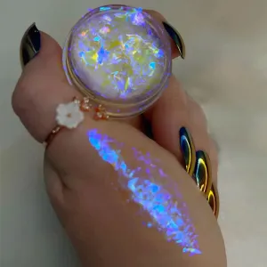 Yeknu 1Jar Aurora Chameleon Snowflake Ultra-Thin Iridescent Nail Sequins Holographic Opal EyeShadow Ice Glitter Nail Chameleon Flakes