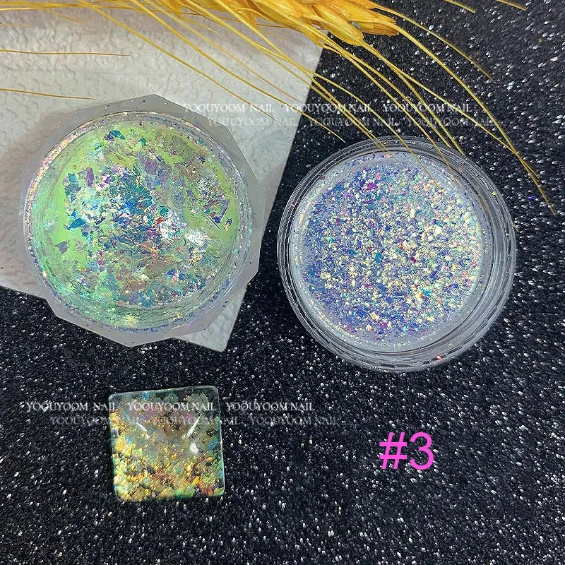 Yeknu 1Jar Aurora Chameleon Snowflake Ultra-Thin Iridescent Nail Sequins Holographic Opal EyeShadow Ice Glitter Nail Chameleon Flakes