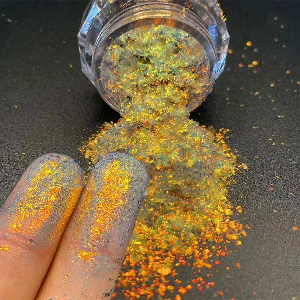 Yeknu 1Jar Aurora Chameleon Snowflake Ultra-Thin Iridescent Nail Sequins Holographic Opal EyeShadow Ice Glitter Nail Chameleon Flakes
